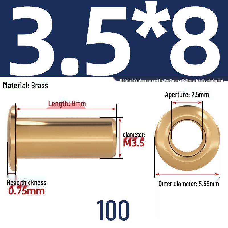 Pure Brass Hollow Rivets & Copper Eyelets Fasteners M1.3–M5