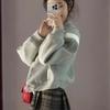 Womens Oversized Baseball Jacket Winter French Chic Cropped Fleece Lined Coat With Colorblock Design