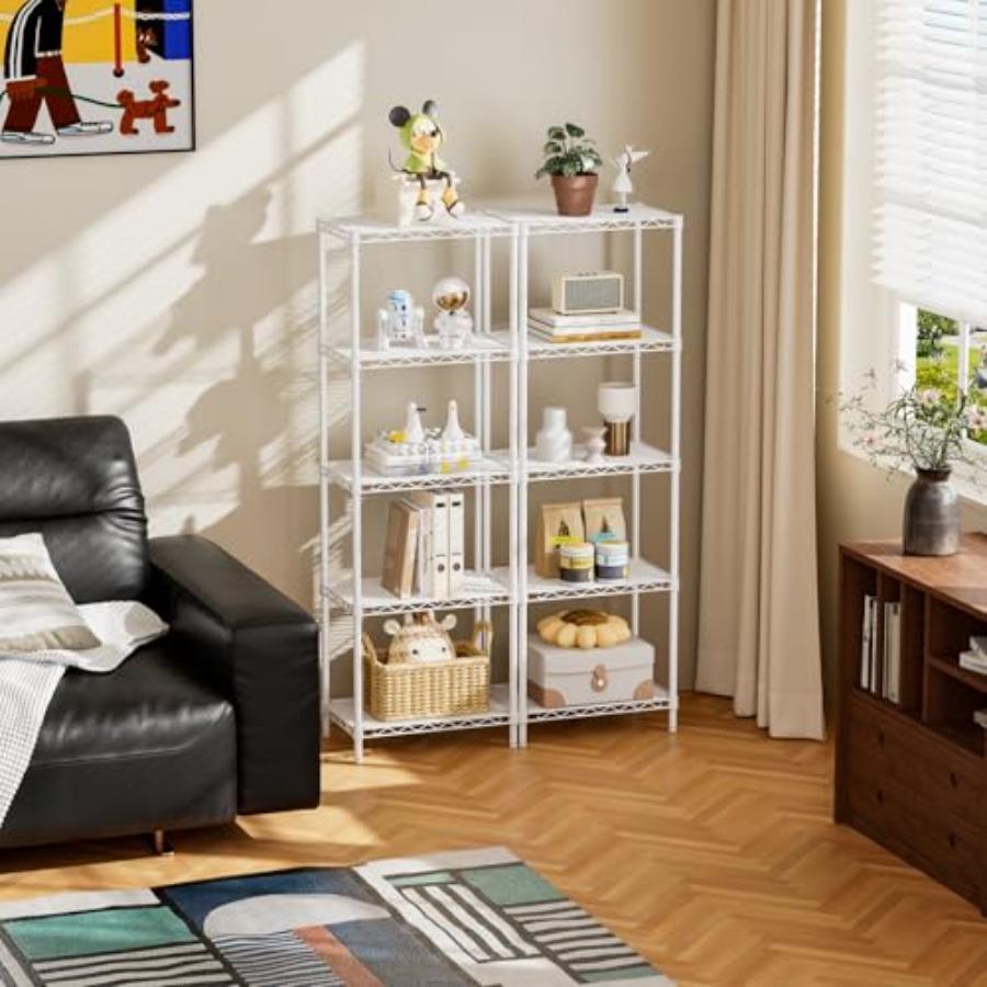 5 Shelves Storage Shelf Wire Closet Bathroom Organizers Metal Pantry Kitchen Small Garage Shelving Unit Laundry Room Organizati