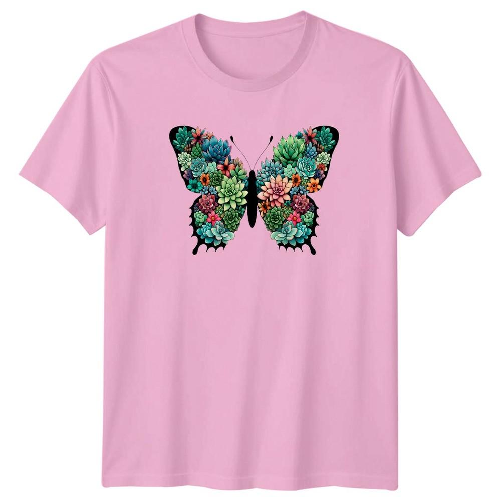 Vibrant Butterfly Succulent Design TShirt Botanical Plant Nature Lovers Gift