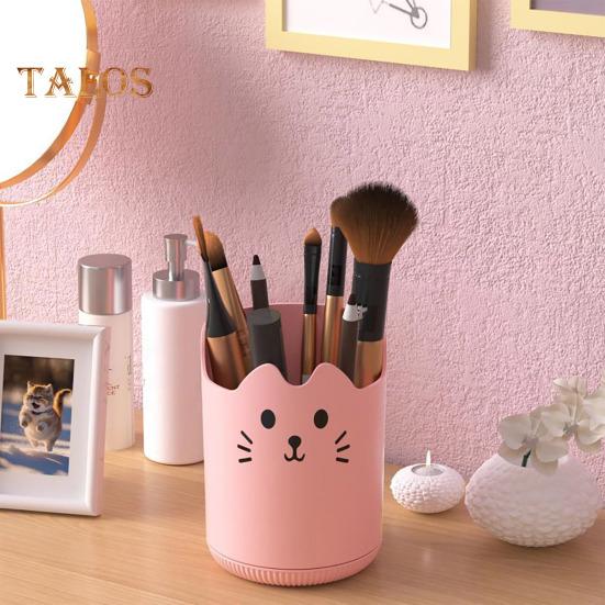 Pen Holder 360 Degree Rotating Cat Pattern Design Large Capacity Stationery Organizer Desk Accessory