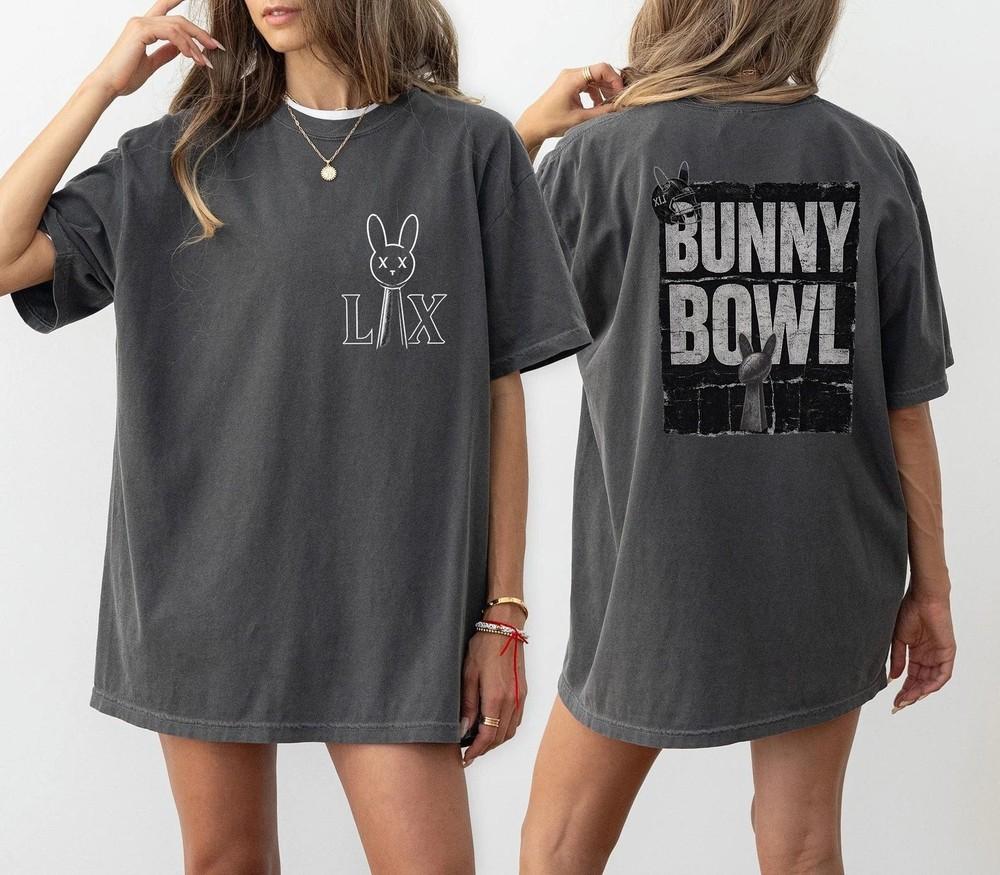 

Bunny Bowl 2 Sided T-Shirt Super Bowl 2026 Shirt Here For The Benito Bowl Show Unisex T-Shirt M