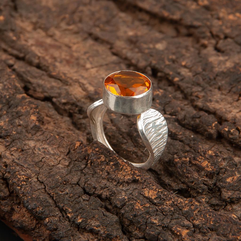 Citrin Edelstein Handgefertigt 925 Sterlingsilber Schmuck Modischer Ring Zum Geschenk RR-1-7