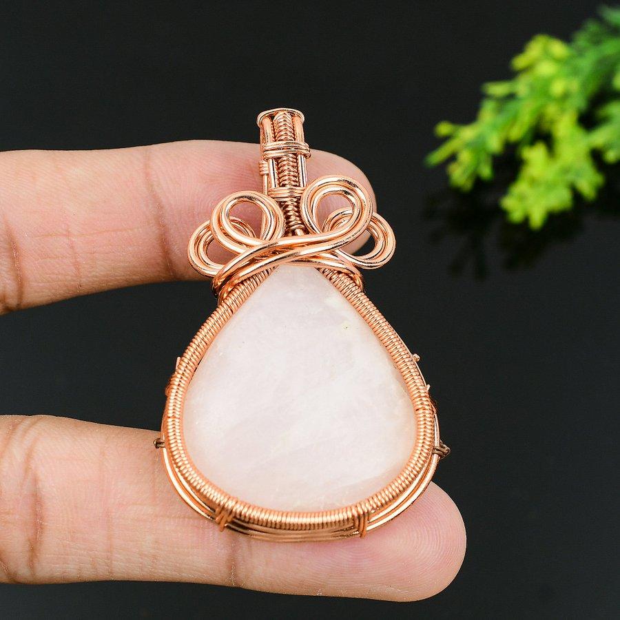 Rose Quartz Handmade Copper Wire Wrap Jewelry Pendant 2.36 T6m27