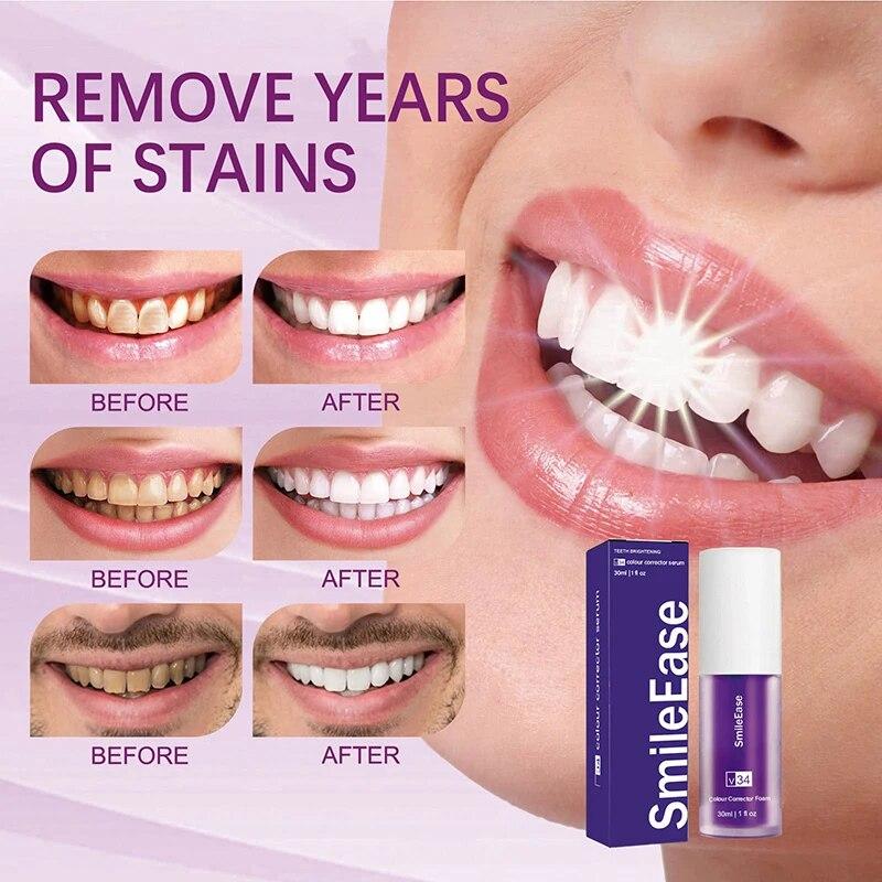 V34 Whitening Fresh Breath Rozjasňujúci fialová zubná pasta na odstránenie škvŕn Redukcia žltnutia Starostlivosť o zuby ďasná ústna 30 ml