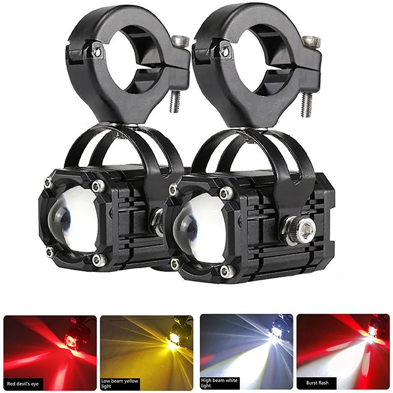 Motorcycle Led Auxiliary Headlight Spotlight Dual Color White Yellow Hi/Lo Beam Bright Driving Fog Light Waterproof Universal