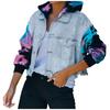Women's Color Blocking Tie Dyed Denim Hole Tassel Long Sleeved Denim Jacket