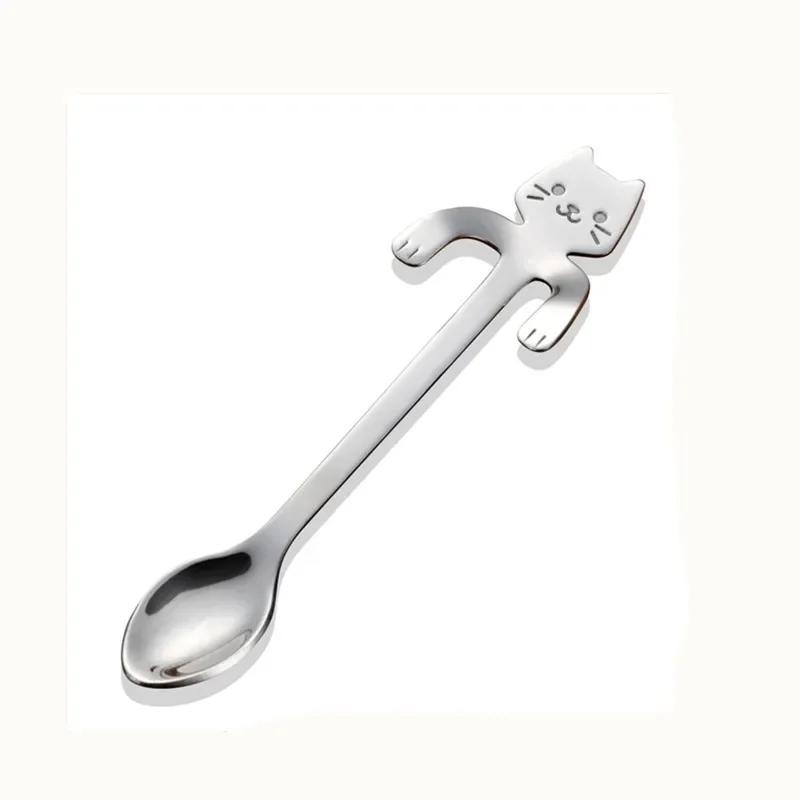 Cute Cat Spoon Gold Sliver Long Handle Spoons Flatware Drinking Tools Kitchen Conveninece Items Household Accessories Tools