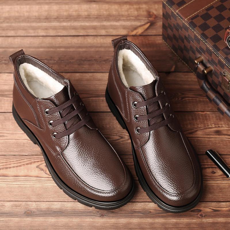 Módní Teplé Pánské Kožené Zimní Boty Velká Velikost 38-48 Kotníkové Boty Pánské Šněrovací Pohodlné Protiskluzové Pánské Zateplené Sněhule H447