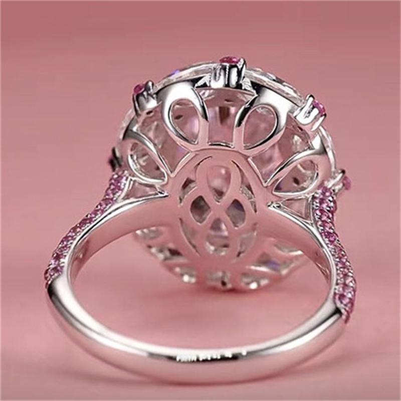 Big Oval Pink Zircon Cute Egg Shape Stone Rings For Women CopperColor Promise Engagement Wedding Bands Bridal Jewelry Girl Gift