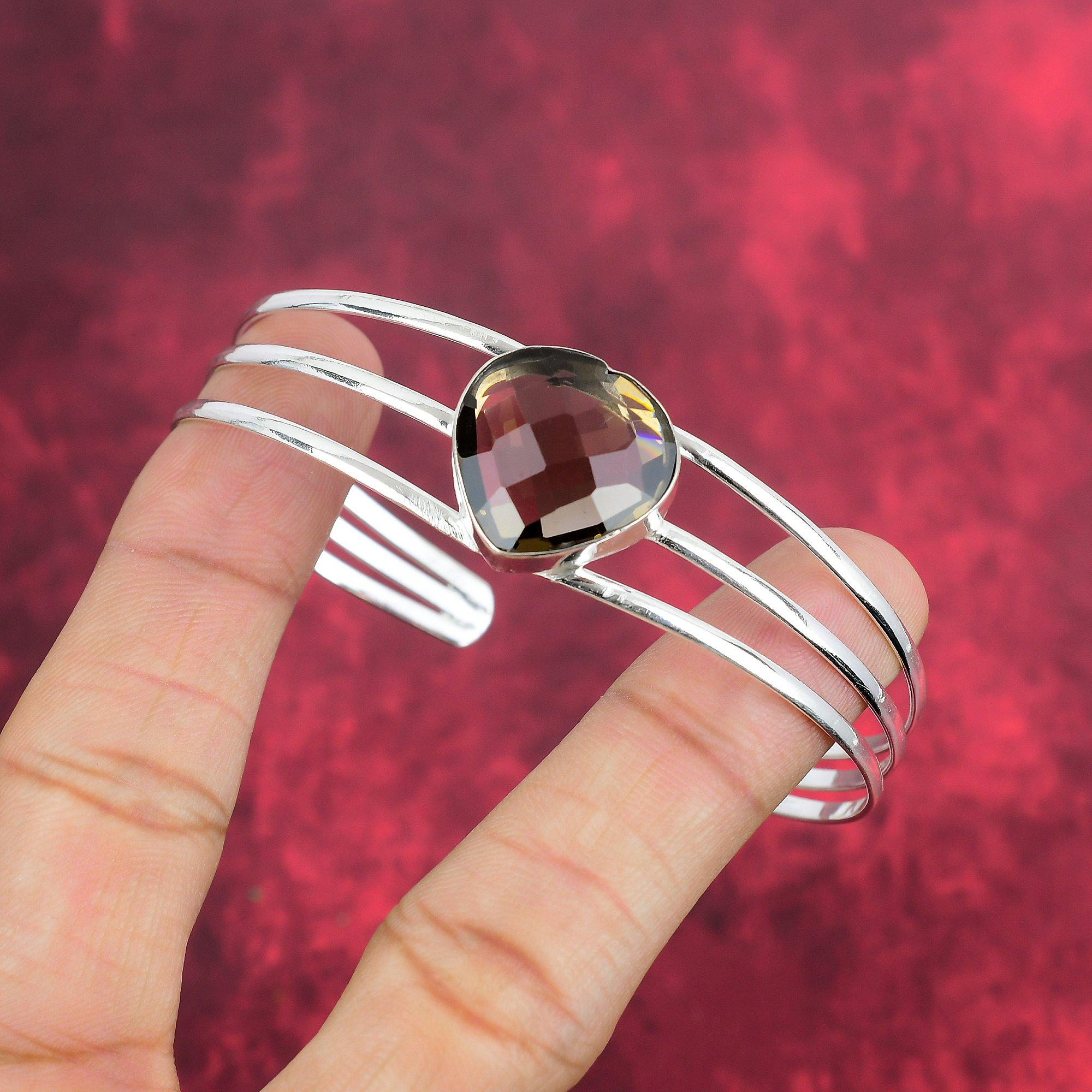 

Браслет с дымчатым топазом, ювелирные изделия из цельного серебра 925 пробы с драгоценными камнями, браслет ручной работы, на День благодарения Adjustable коричневый