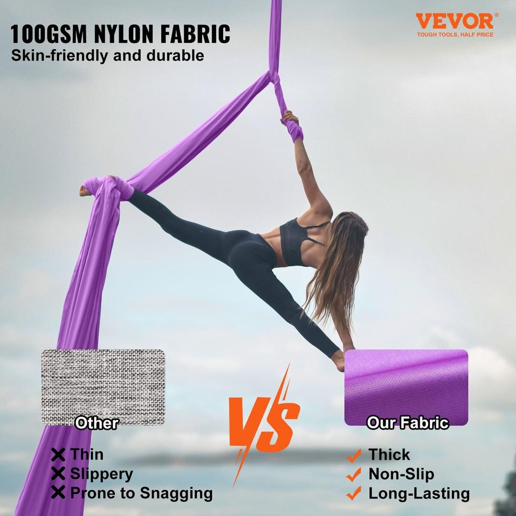 Aerial Silk & Yoga Swing, 8.7 Yards, Aerial Yoga Hammock Kit with 100gsm Nylon Fabric, Full Rigging Hardware & Easy Set-up Guide, Antigravity Flying