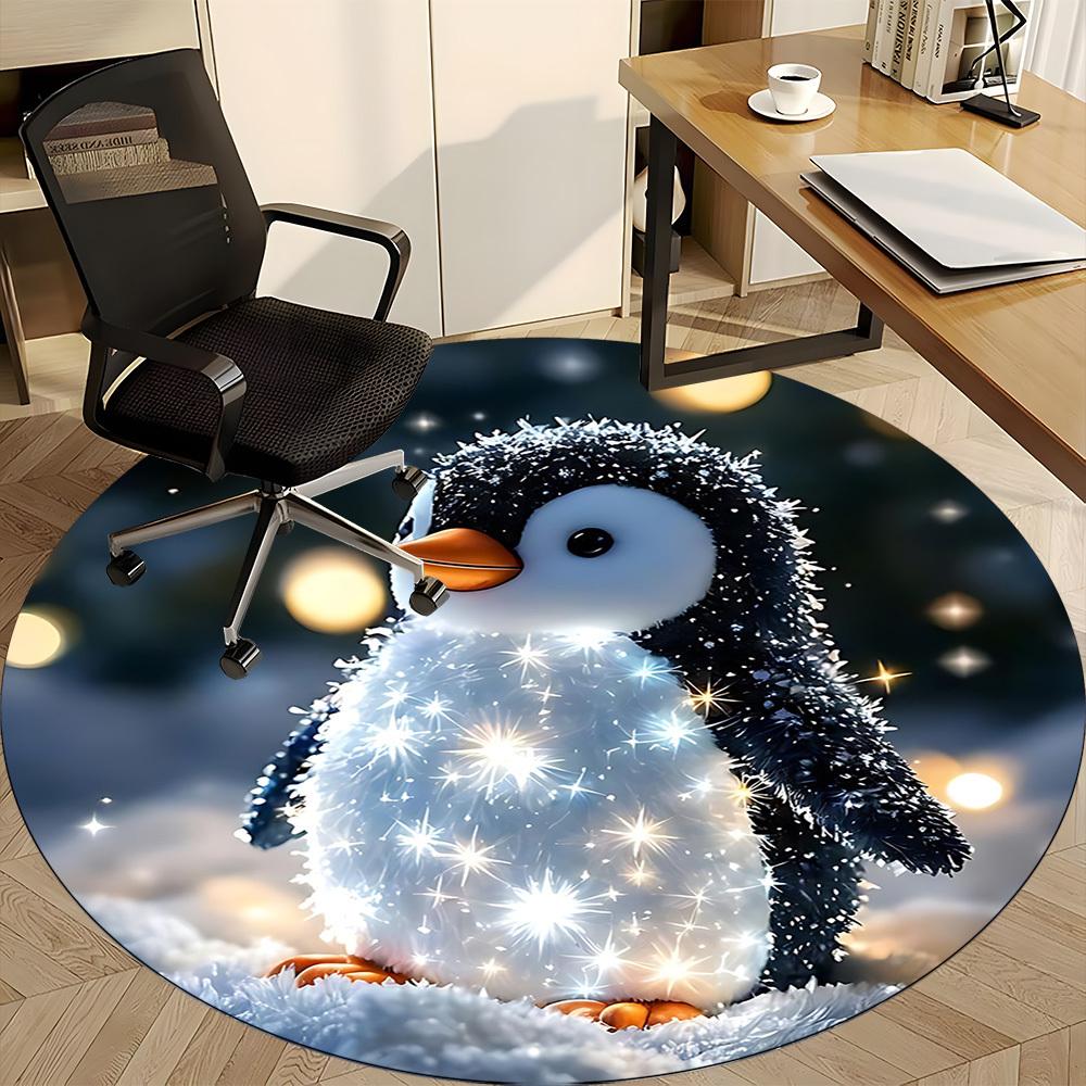 1PC Penguin Lights Office Round Area Rug, Indoor Mat Suitable ForOffice, Under Office Chairs Bedroom Living Room Home Decor, Room Deco, D135