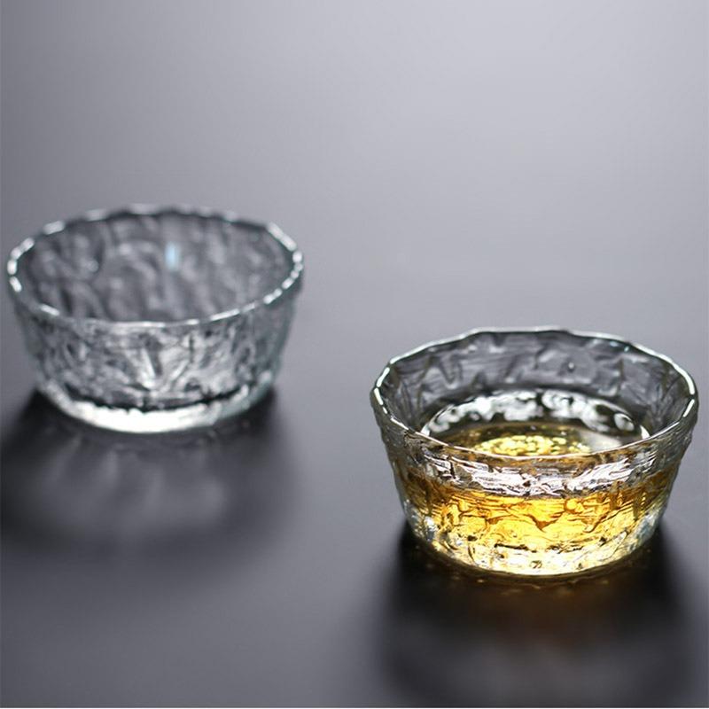 1pc Tea Bowl Thickened Heat-resistant Household Glass Kung Fu Teacup Hammer Pattern Tea Cup Master Cup Single Cup Crystal