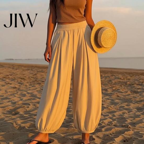 High Waisted Pants Women Wide Leg Barrel Pants, Casual Balloon Relaxed Fit Trousers, Solid Color Pleated Baggy Palazzo