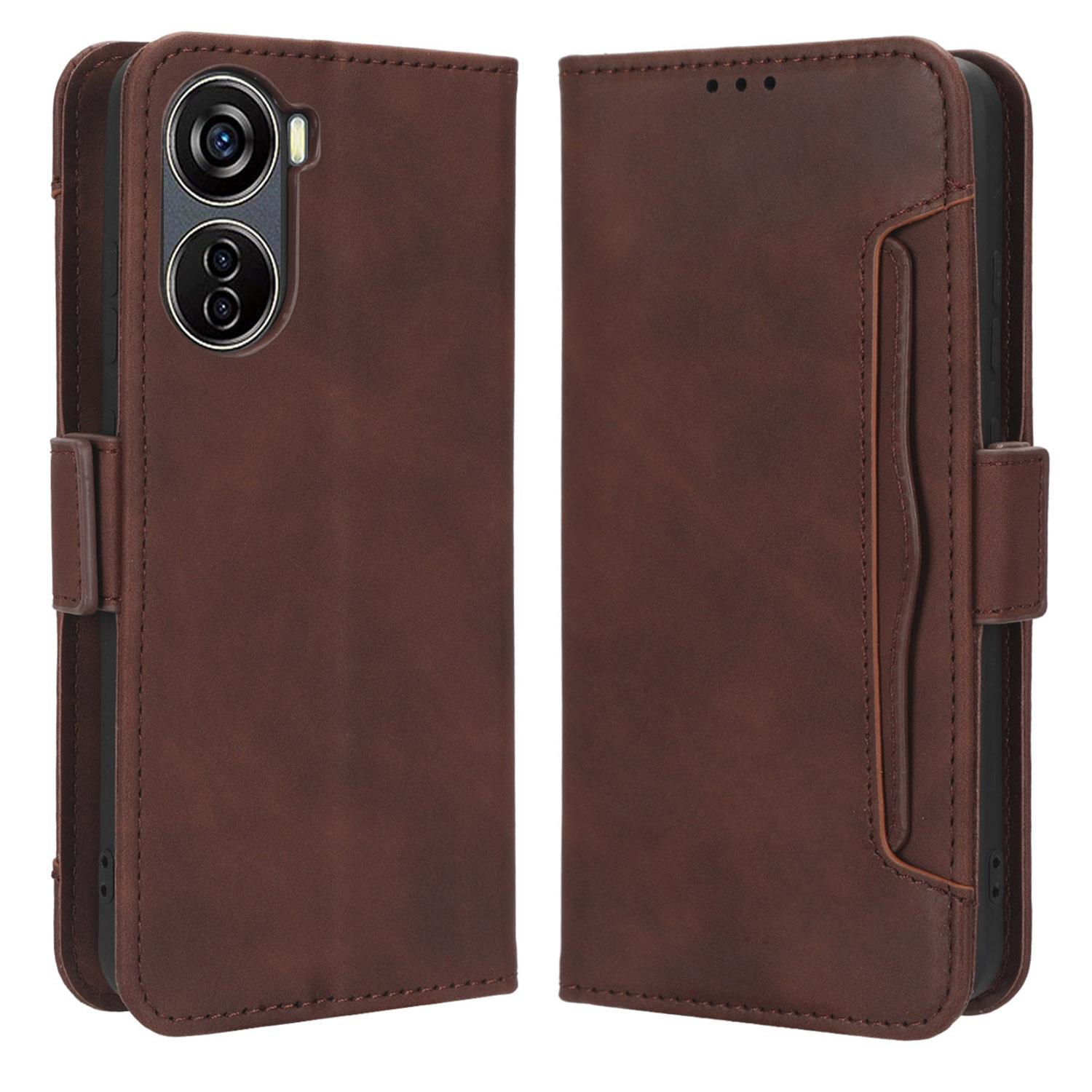 

For ZTE Blade V40 Design PU Leather Phone Stand Case Multiple Card Slots Wallet Smartphone Cover Brown