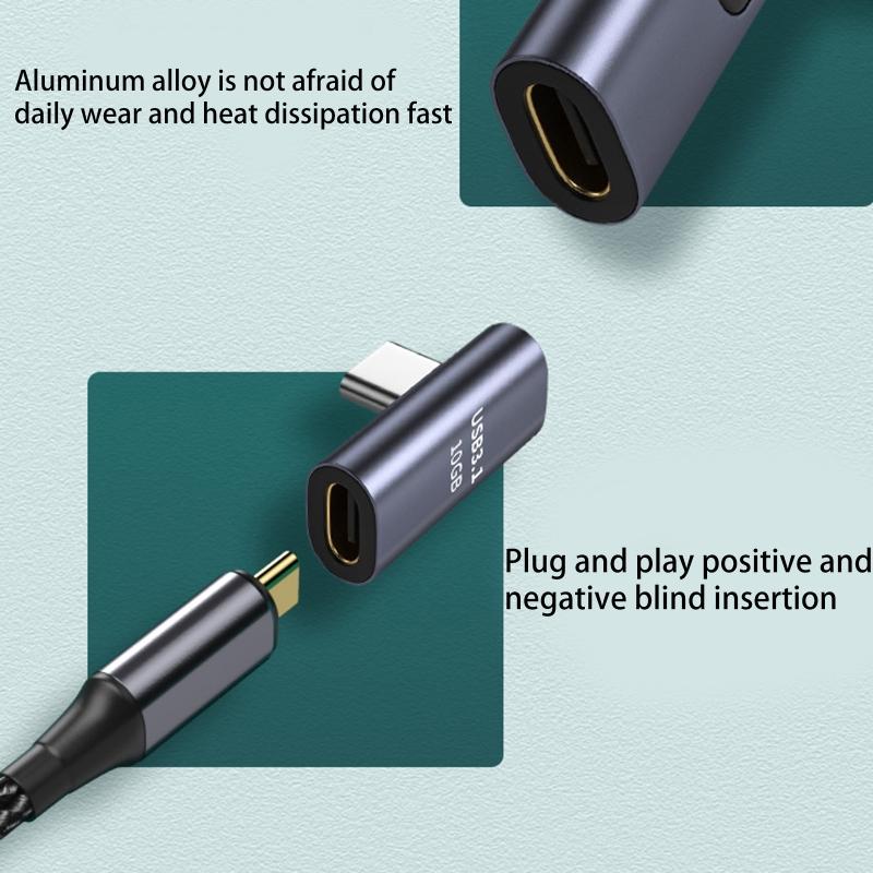 Right Angle USB C Adapter 90 Degree Low Profile Type C Male To Female Extender Support USB C 3.1 Charge Data Transfer