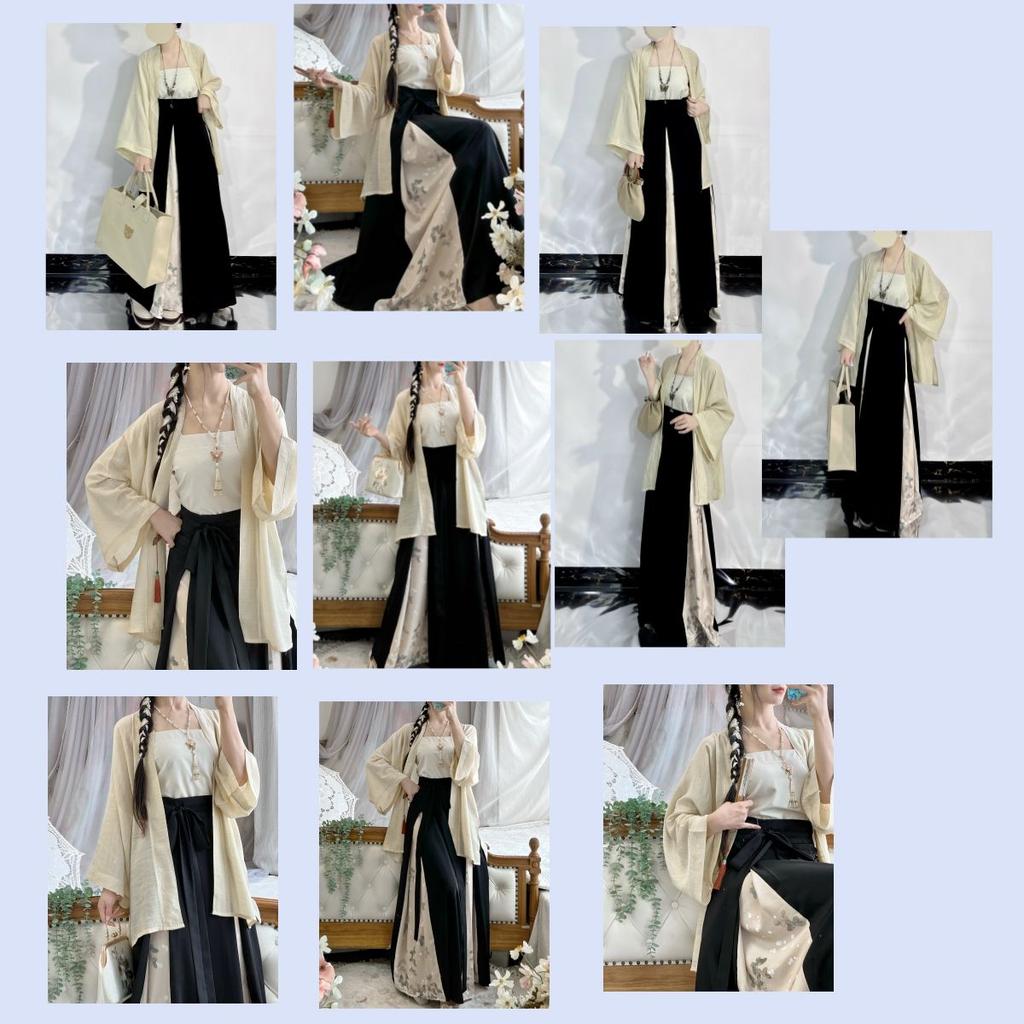 Costume Hanfu pour femmes, chemisier et jupe à bretelles, Style dynastie chinoise, pour les déplacements quotidiens