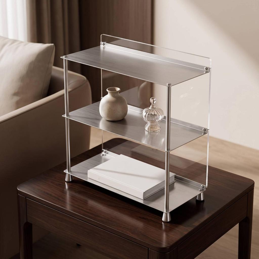 3-Tier Storage Rack Brushed Countertop Organizer with Acrylic Shelves Perfume