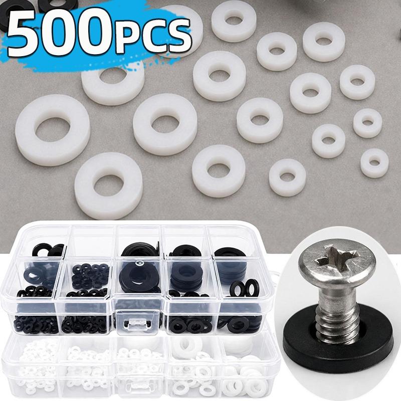 250/500pcs Nylon Flat Washers M2/M2.5/M3/M4/M5/M6/M8/M10 Sealing Ring Home Black White Screw Shock Absorption Fasteners Washer