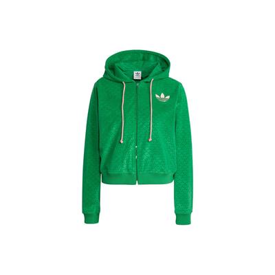 Originals FW22 Felpa con Cappuccio e Zip con Stampa Trifoglio e Coulisse Maniche Lunghe Top da Donna Verde IB2047