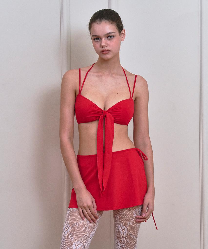 VINAJ Drop Wave Shirring Bikini Bra (Red)