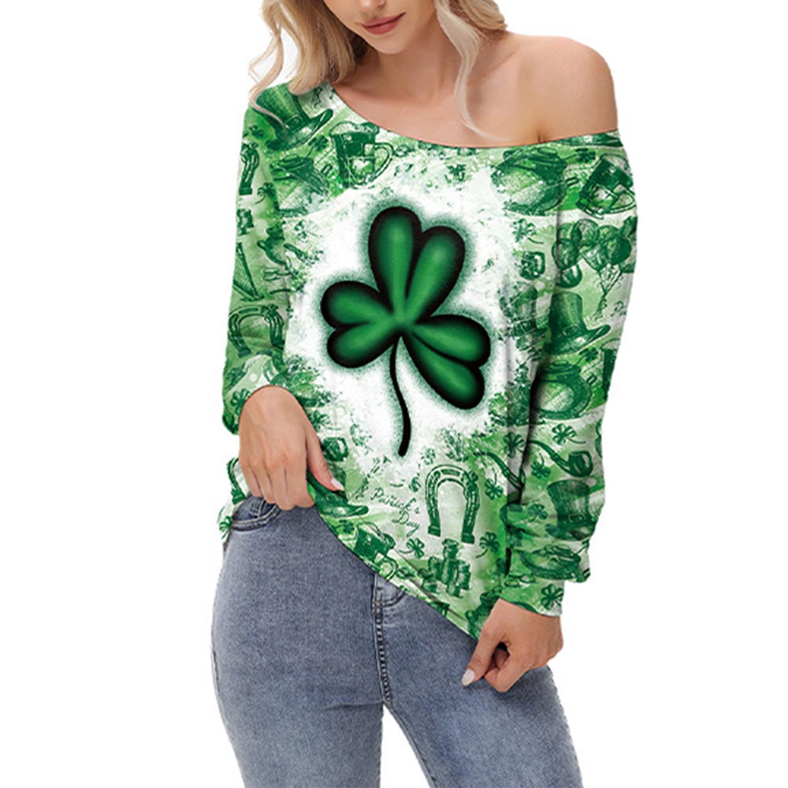 

св. Вбрання на День святого Патрика Жіночий топ з відкритими плечима, сексуальний, з довгим рукавом, з принтом XL