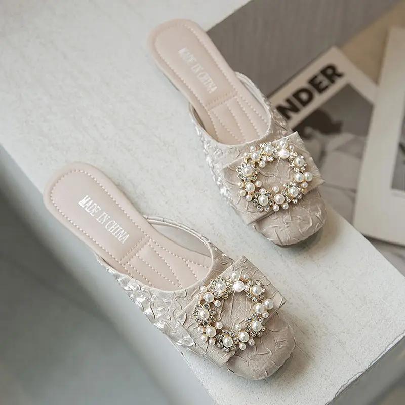 Fashion Woman Slippers Square Toe Flat Shoes for Women Wholesale 2025 Trend Sandals Chic and Elegant Casual Pvc On Sale New Style Slides