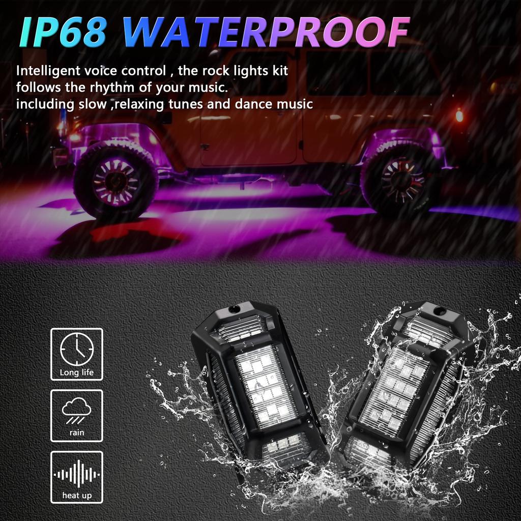 G6 4 In 1 LED Car Underglow Lights RGB Rock Lights Music Sync Atmosphere Lamp for Off Road Vehicles