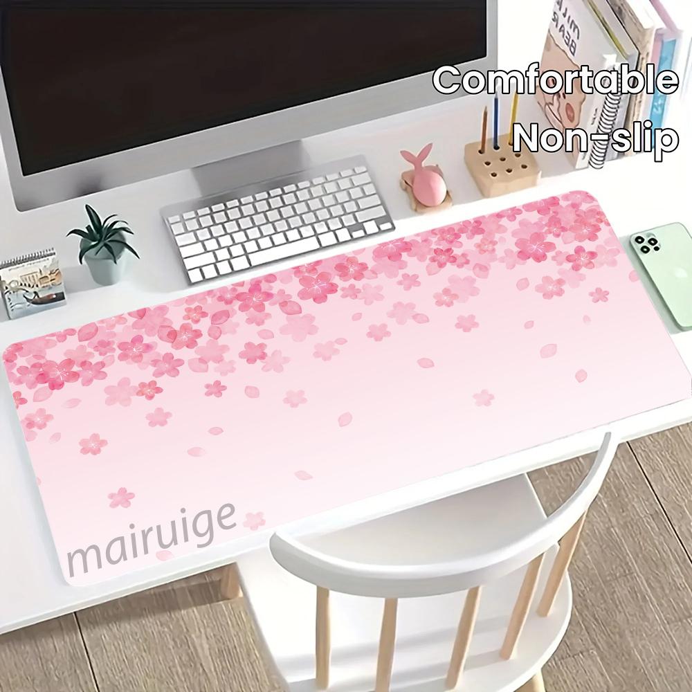 Pink Sakura Girly Mouse Pad Large Computer Office Game Table Mat XXL Rubber Anti-slip Stitched Edge Keyboard Mats Long Desk Pads