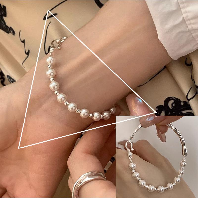 PANJBJ 925 Sterling Silver Double Layer Pearl Bracelet for Women Girl Design Bead Korean Sweet Jewelry Dropshipping