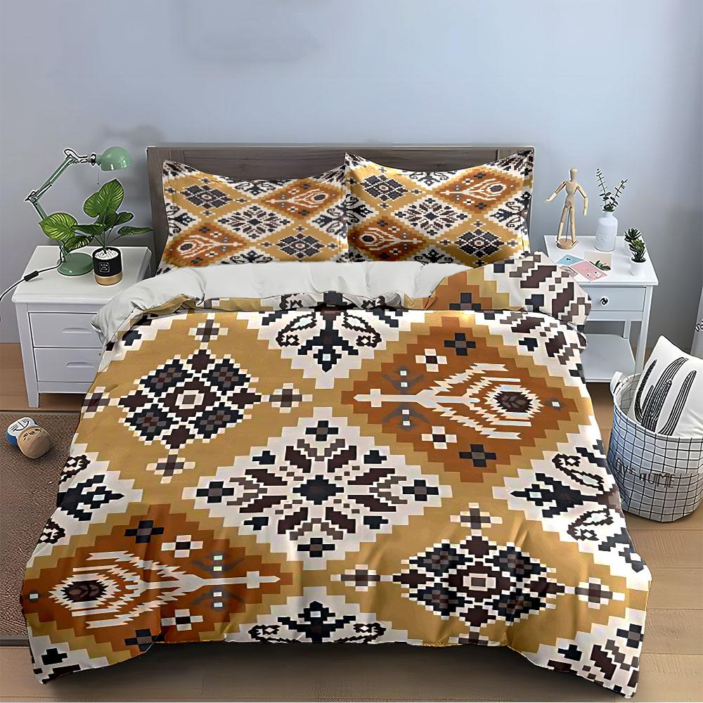 Geometric Boho Pattern Set Bedding Duvet Cover Set Duvet Cover Pillowcases (1*Duvet Cover 2*Pillowcases, without duvet insert)