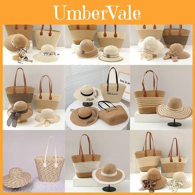 Straw Hat And Bag Set With Sun Protection For Outdoor Travel Casual Summer Adults