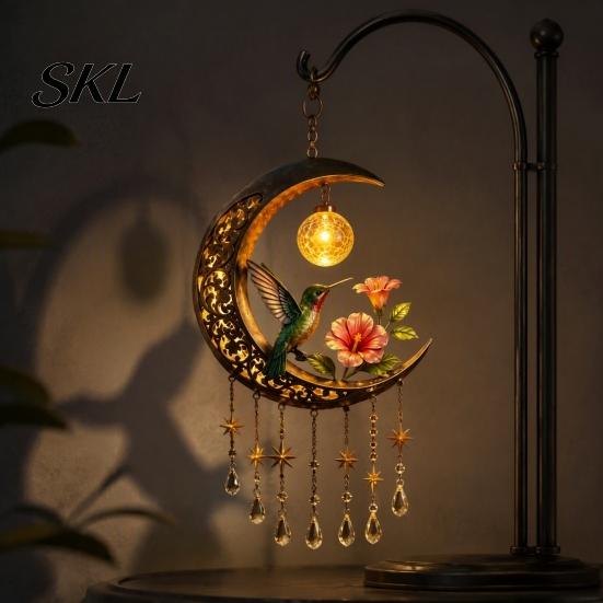 Dreamy Balcony Wind Chime Fairy Moon Pendant, Acrylic Hanging Ornament with Star Sunproof Patio & Crystal Decors for Garden Patio Outdoor Weatherproof