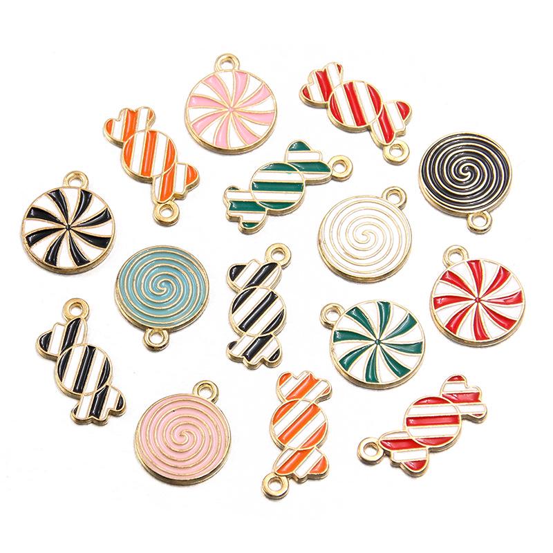 KC Gold Christmas Festival Lollipop Pendant Charms: 3 Styles Colorful DIY Jewelry Accessories