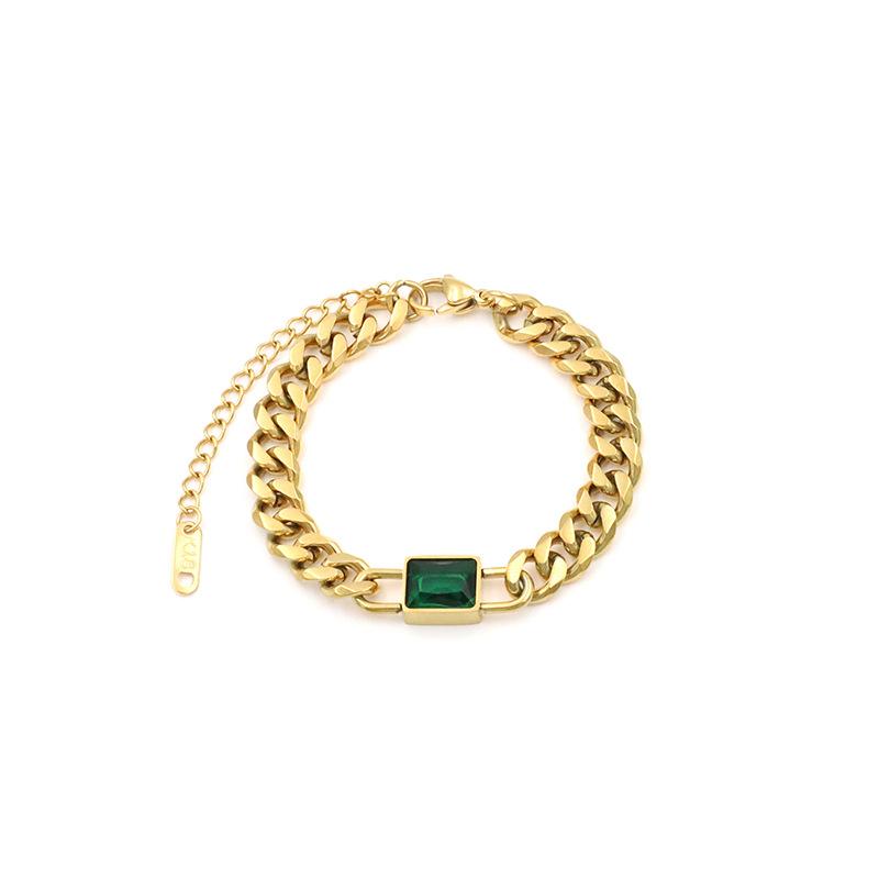 18K Gold Cuban Chain Square Zircon Bracelet, High-End Niche Color Zircon Titanium Steel Bracelet Jewelry.