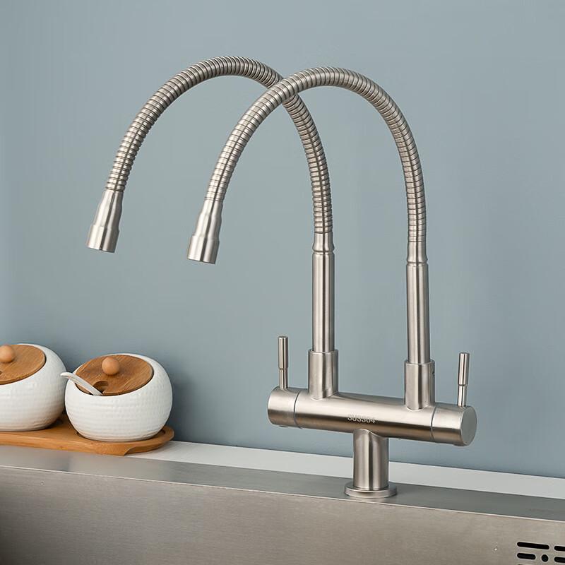 304 Stainless Steel Kitchen Single-Cold Faucet with Dual Universal Spout