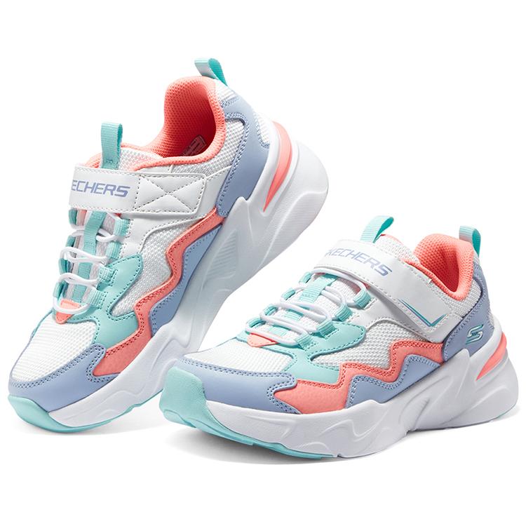 Skechers Kids Comfortable Versatile Fashion Color Block Design Velcro Dad Shoes Kids Sneakers White Blue 319007L-WMLT