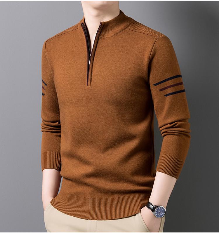 2025 Men's Autumn/Winter Knit Sweater: Half-High Collar, Zipper, Loose Fit, Long Sleeve Pullover