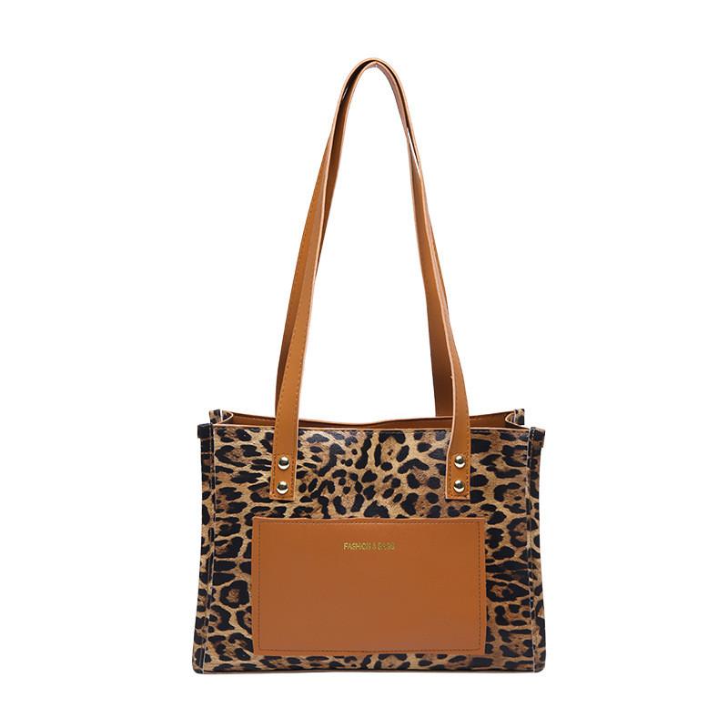 Fashionable Print Leopard Large Tote Bag For Women Stylish Pu Handbag Shoulder