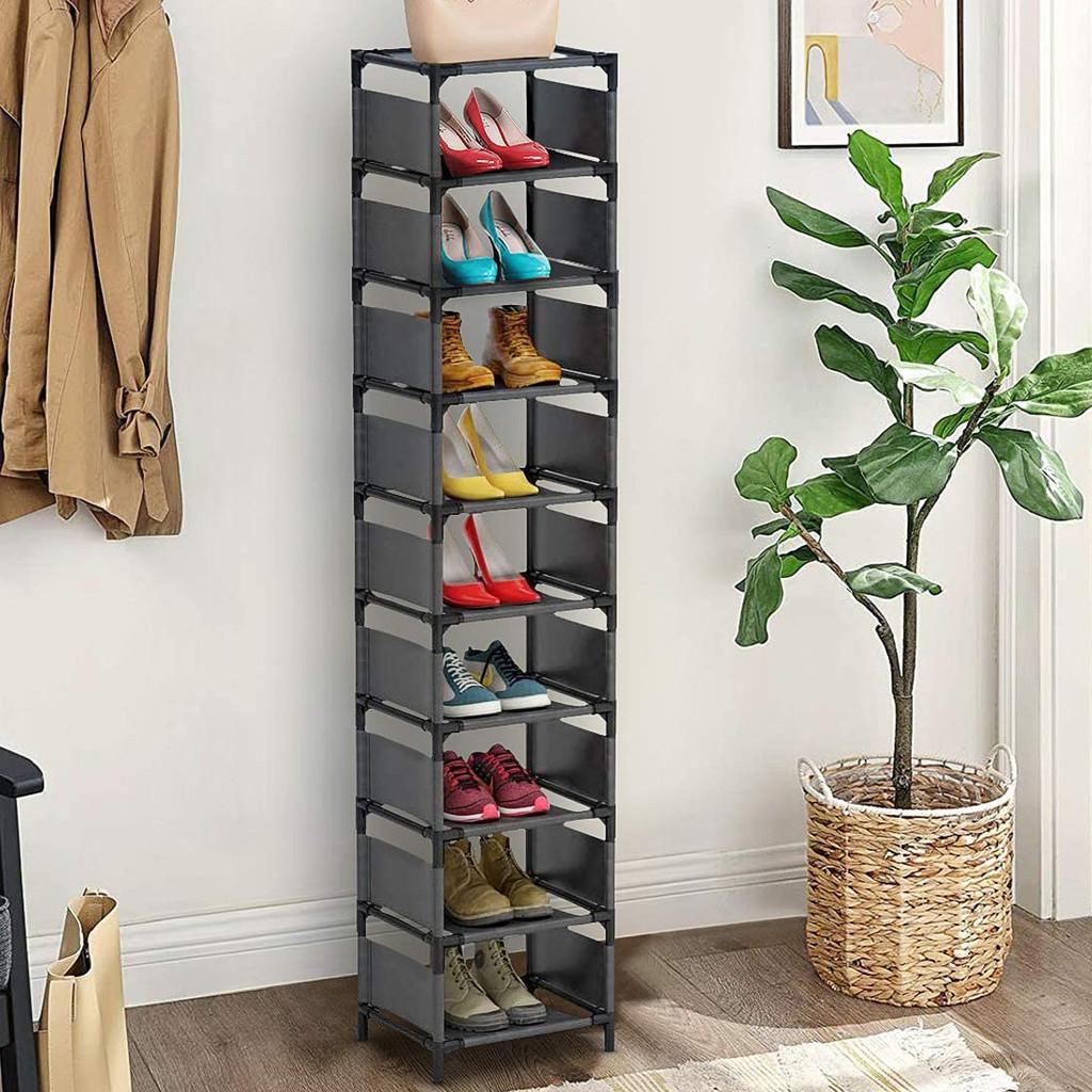 Tier 10 Shoe Rack Metal Narrow Shoe Storage Space Saving Simple Cabinet Hallway