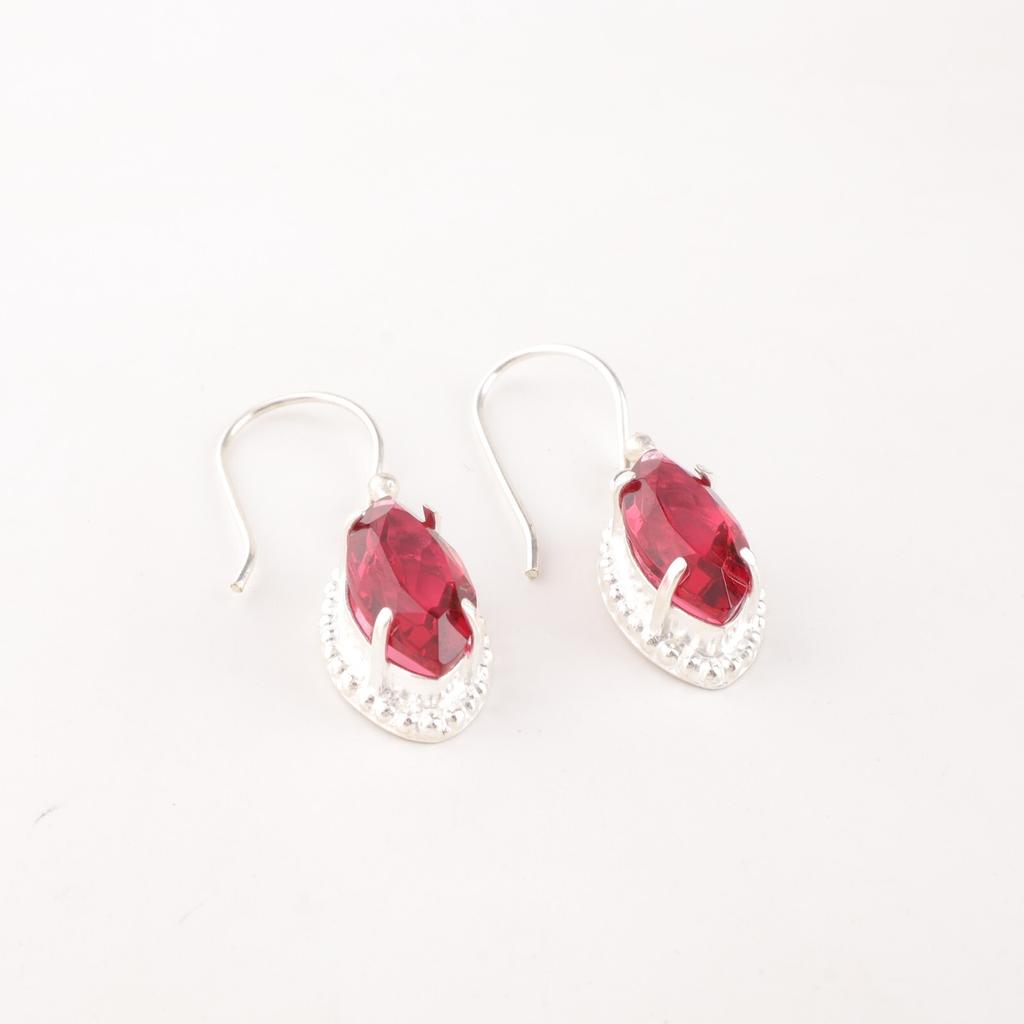 Natural Pink Rubellite Gemstone 925 Solid Silver Jewelry Handmade Earrings 1.4" EE-169-7