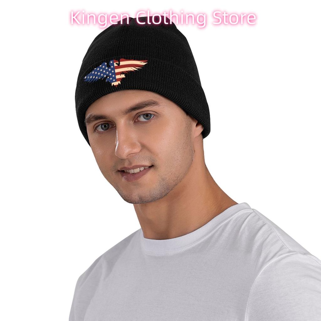 American Eagle Print Beanie Vintage Graphic Knit Hat Retro Streetwear Soft Warm for Unisex Women Elastic Cap Skullie Beanies Winter