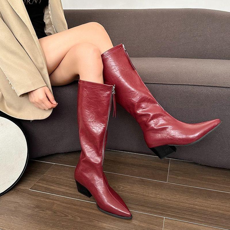 Fashion Pointed Toe Zipper Knee High Shaft Shoes Woman New In Footwear On Offer Goth Designer Luxury Pu 2025 Rock Long Boots for Women