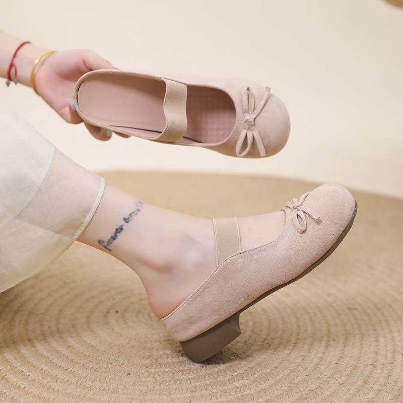 Retro flat-bottomed square-headed Mary Jane single shoes women's shoes summer 2025 new suede ballet evening shoes non-slip