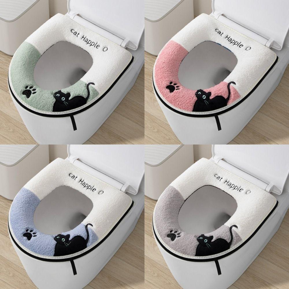 Cat Pattern Toilet Seat Pad Plush Toilet Seat Cover Toilet Seat Cushion  Four Seasons Universal