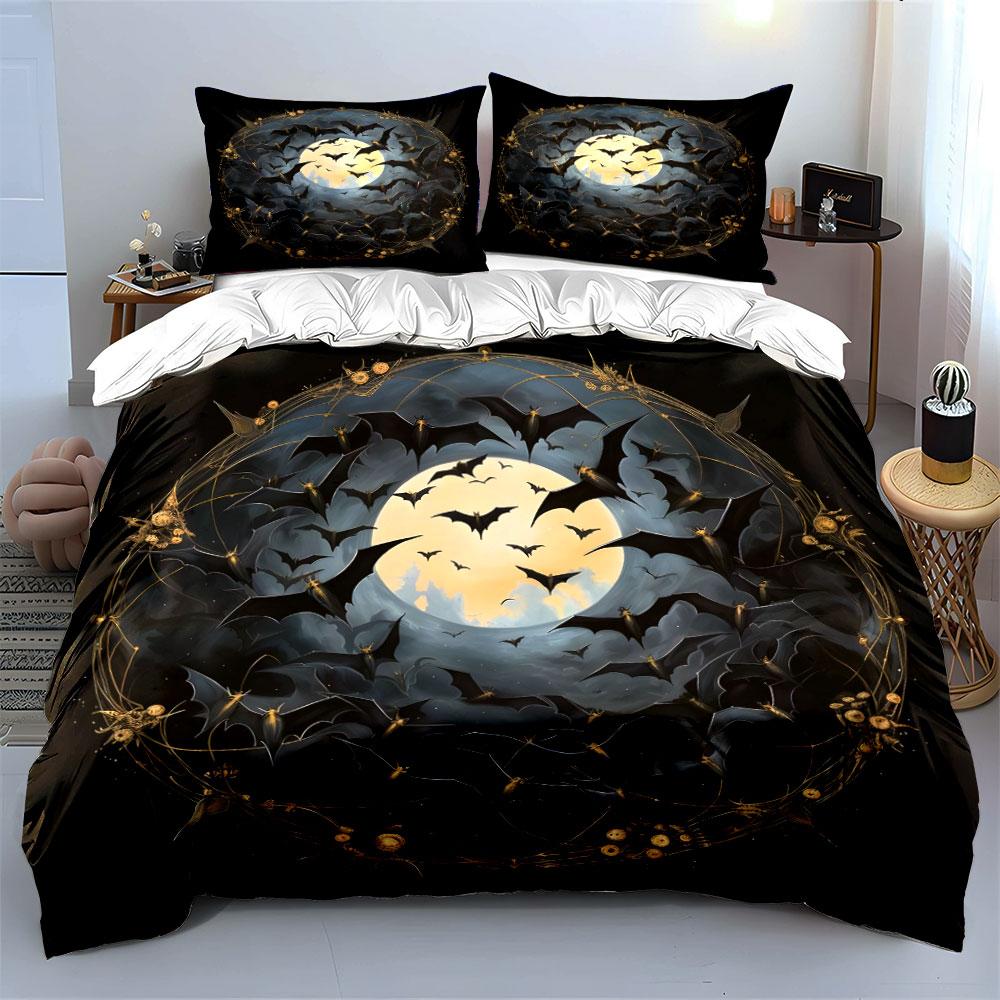 Moonlit Bat Design Gift Set  Kid'S And Adults' Bedroom Decor, Exquisite Three-Piece Bedding Set Gift