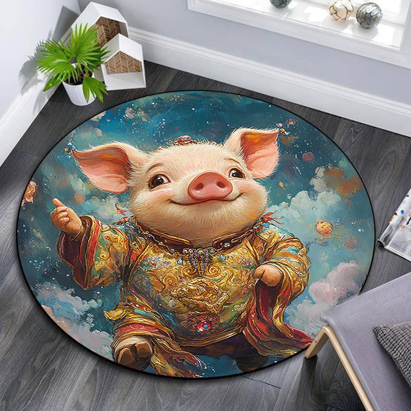 Fantasy Pig Round Area Rug,Carpet Rug for Living Room Bedroom Sofa Playroom Decor,Non-slip Floor Mat 80cmx80cm