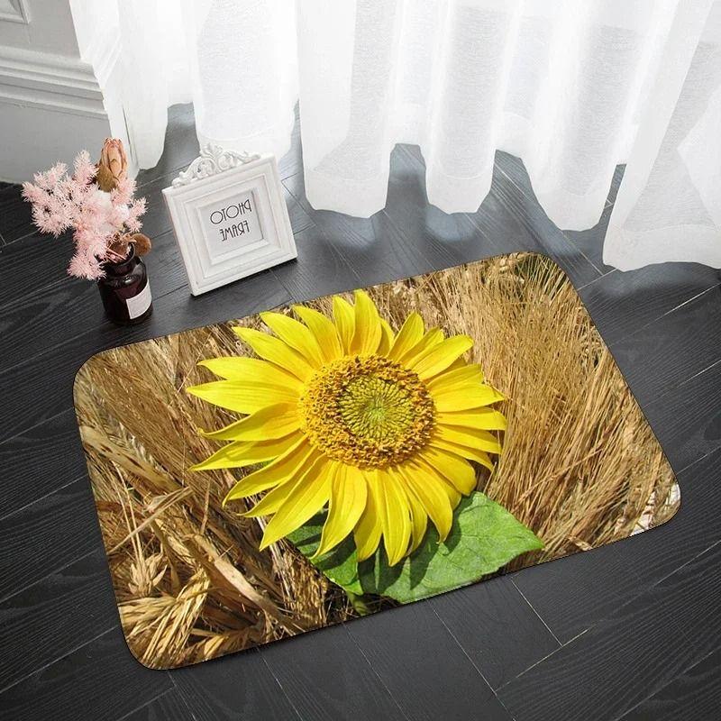 Sunflower Series Door Mat Non Slip Bathroom Kitchen Rugs for Home Living Room Decoration Flower Printed Washable Entrance Carpet