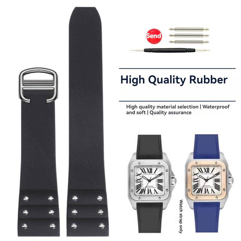 

Високоякісний гумовий ремінець для годинника для Cartier Santos Ремінець Santos 100 Series Чорний Синій Водонепроникний Браслет Складана Застібка Ремінь 21 мм 21mm-width